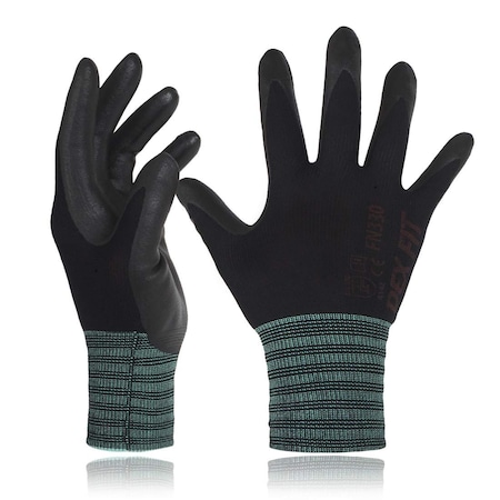 Nitrile Work Gloves FN330, 3D-Comfort Fit, Grip, Thin & Lightweight, Black, Size XL 10, 3PK